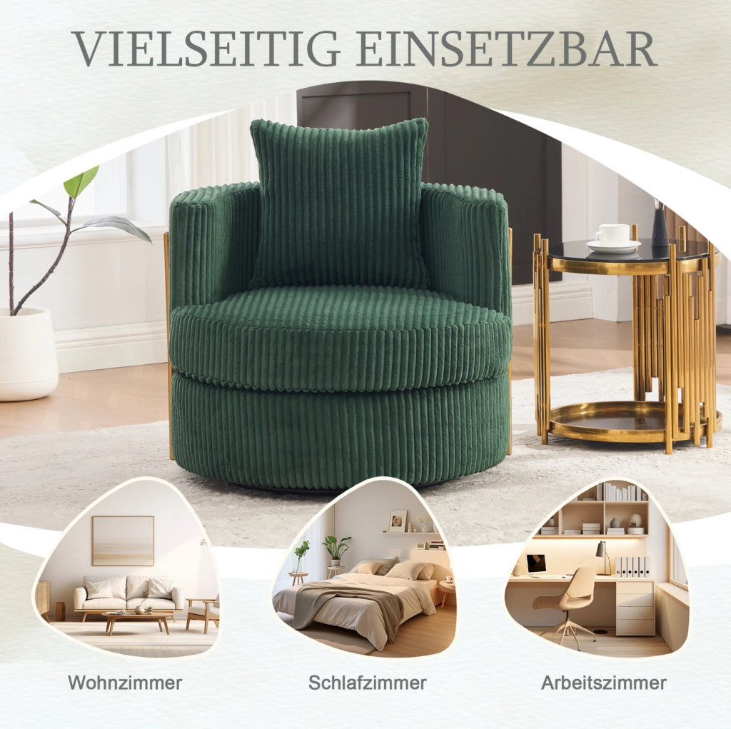 Poltrona girevole a 360° in corda verde smeraldo con vano contenitore; 76x79x78 cm