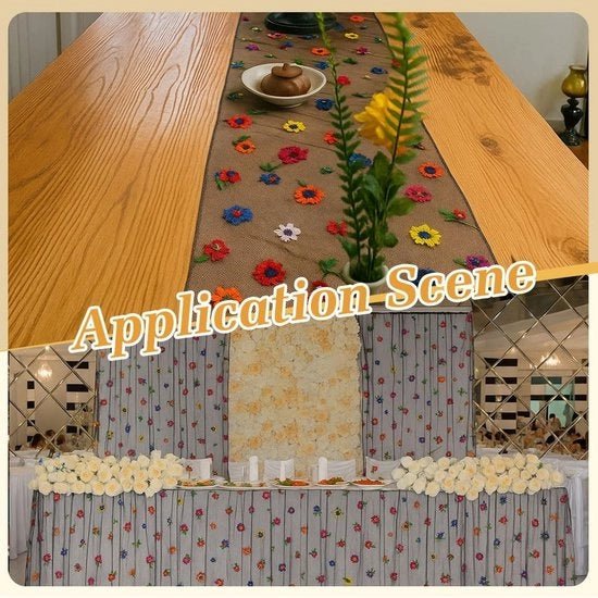 Tavolo da pranzo con tovaglia 3 m - Fiori - Polyester - Decorazione da tavola - Matrimonio - Sostenibile - Nero - Tovaglia da tavolo