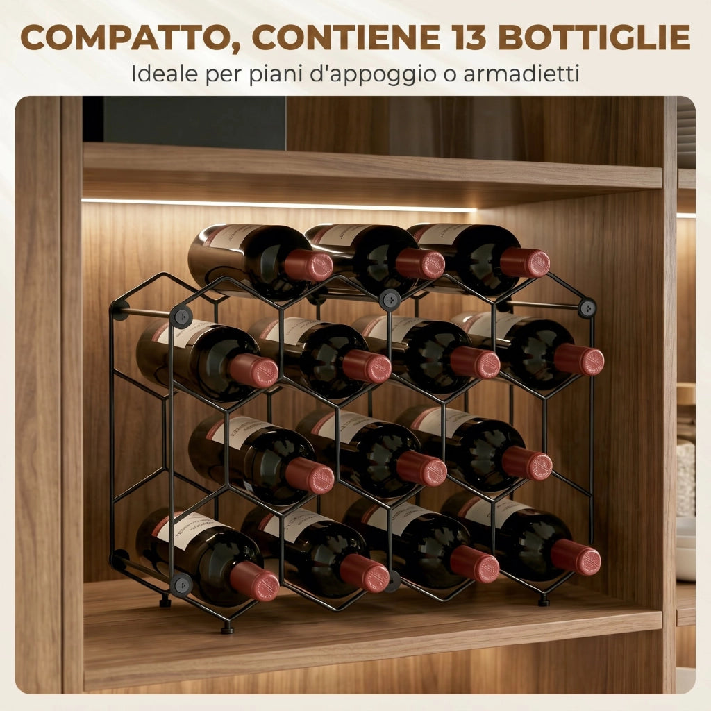 Portabottiglie Design Geometrico a Nido d'Ape, Nero