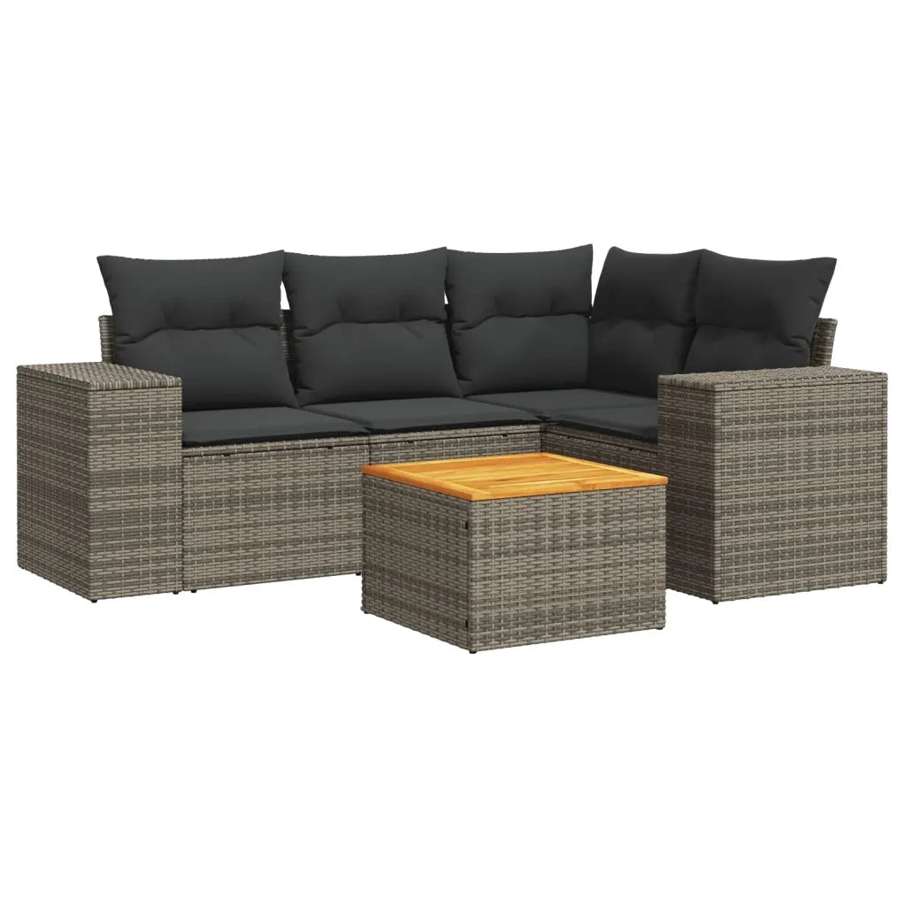 Set Divano da Giardino 5 pz | Set Salotto da Giardino con Cuscini Grigio in Polyrattan