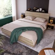 Letto matrimoniale 160x200 cm in legno massello con 2 comodini integrati; Sonoma Eiche e grigio scuro