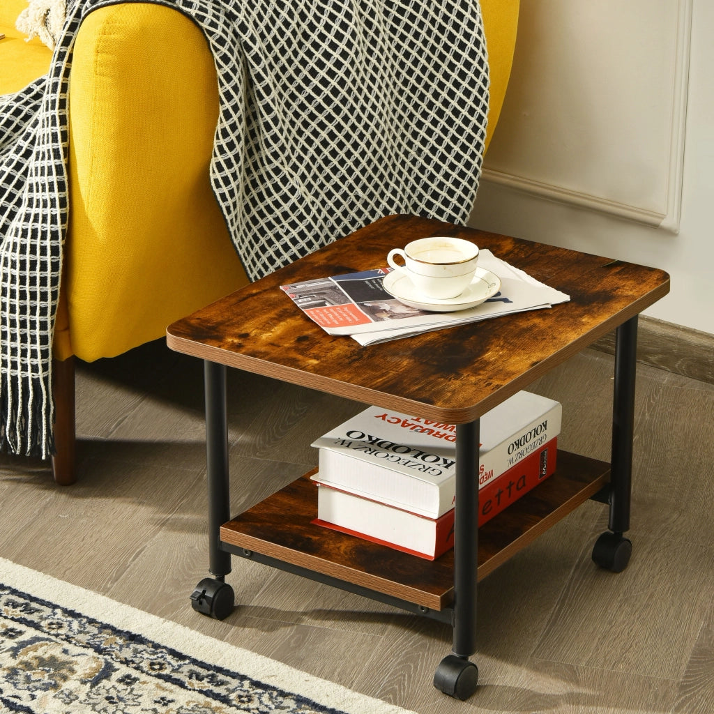 Tavolino in legno multifunzione con ruote girevoli-Mobiletto carrello con 2 ripiani 49x40x37cm Naturale
