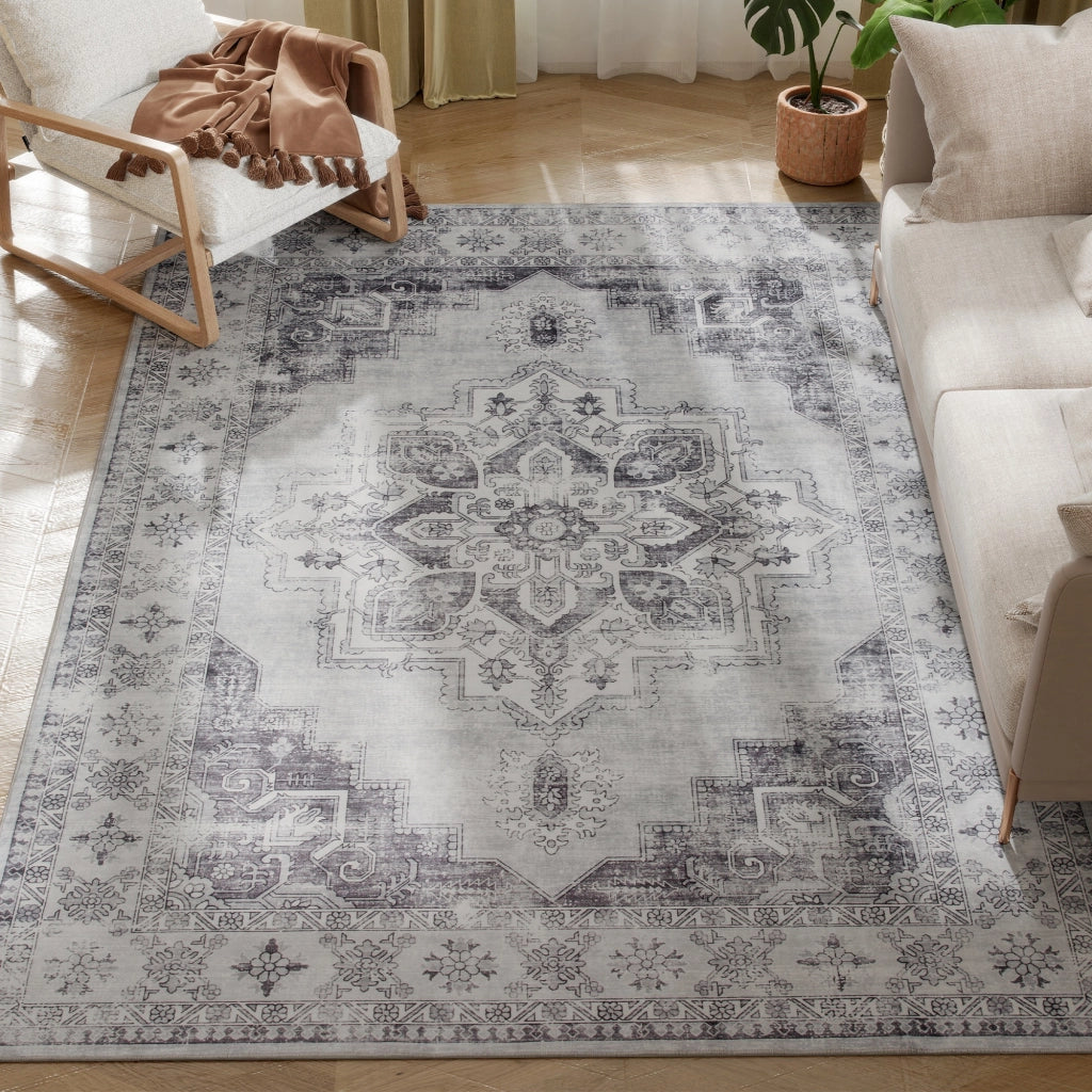Tappeto per soggiorno antiscivolo lavabile in lavatrice effetto flanella ¨C zephmum ¨C grigio 230x160cm