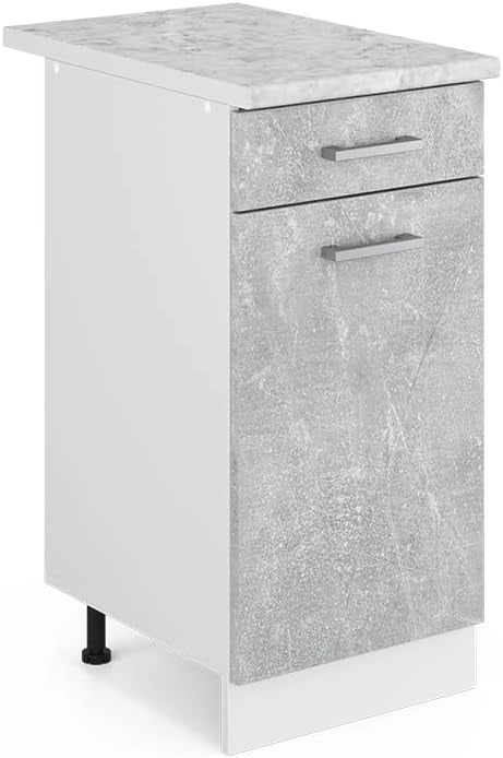 Mobiletto base per cucina R-Line, Calcestruzzo, 40 cm, PL Marmo, per la libera combinazione all'interno di sistemi cucina modulari