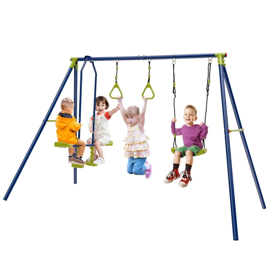 Supporto per altalena 3-in-1 con anelli da ginnastica, Attrezzature per giochi all¡¯aperto con picchetti da terra-Altalene e dondoli