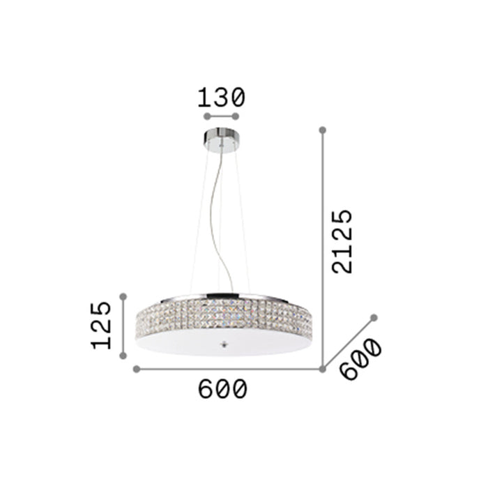 Sospensione Contemporanea Roma Metallo-Cristallo Cromo 12 Luci 3W 3000K