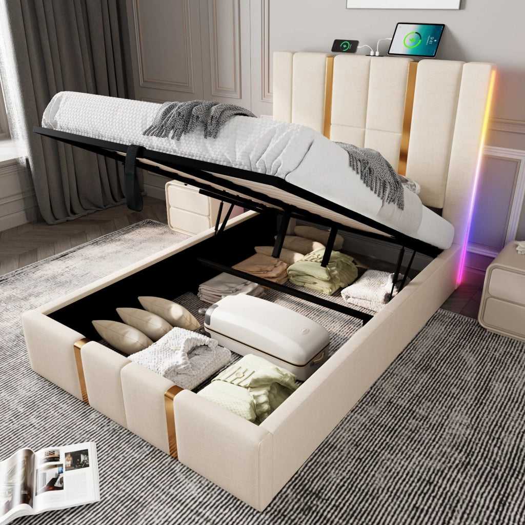 letto imbottito lino beige 90 x 200 cm