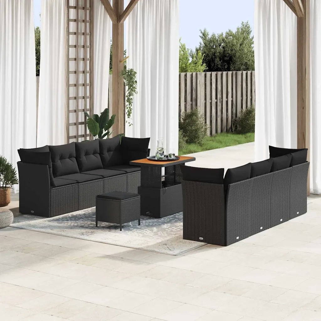 Set Divano da Giardino 11 pcs Nero polyrattan