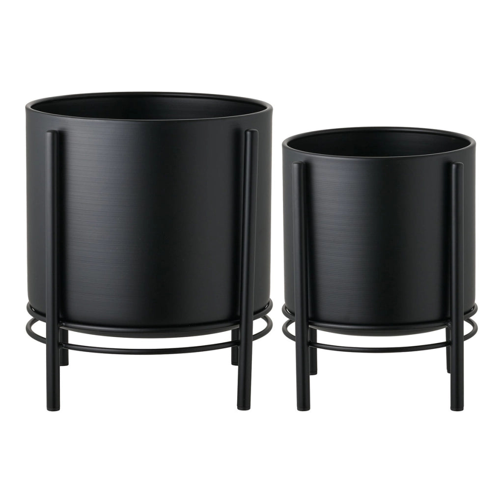 Set 2 portavasi in acciaio nero su base a gambe - o19x28 e o25x29 cm