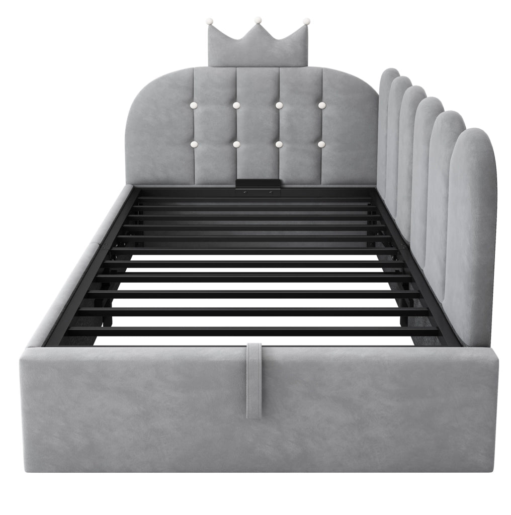 Letto da giorno imbottito 90x200 cm con contenitore idraulico in velluto grigio
