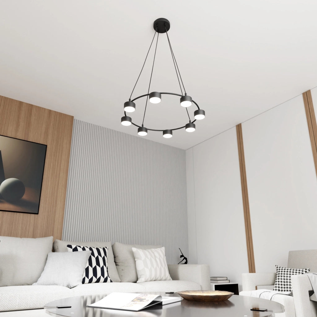 Lampadario Moderno 8 Luci Ondurguosh In Acciaio Nero Ad Anello E Cilindri
