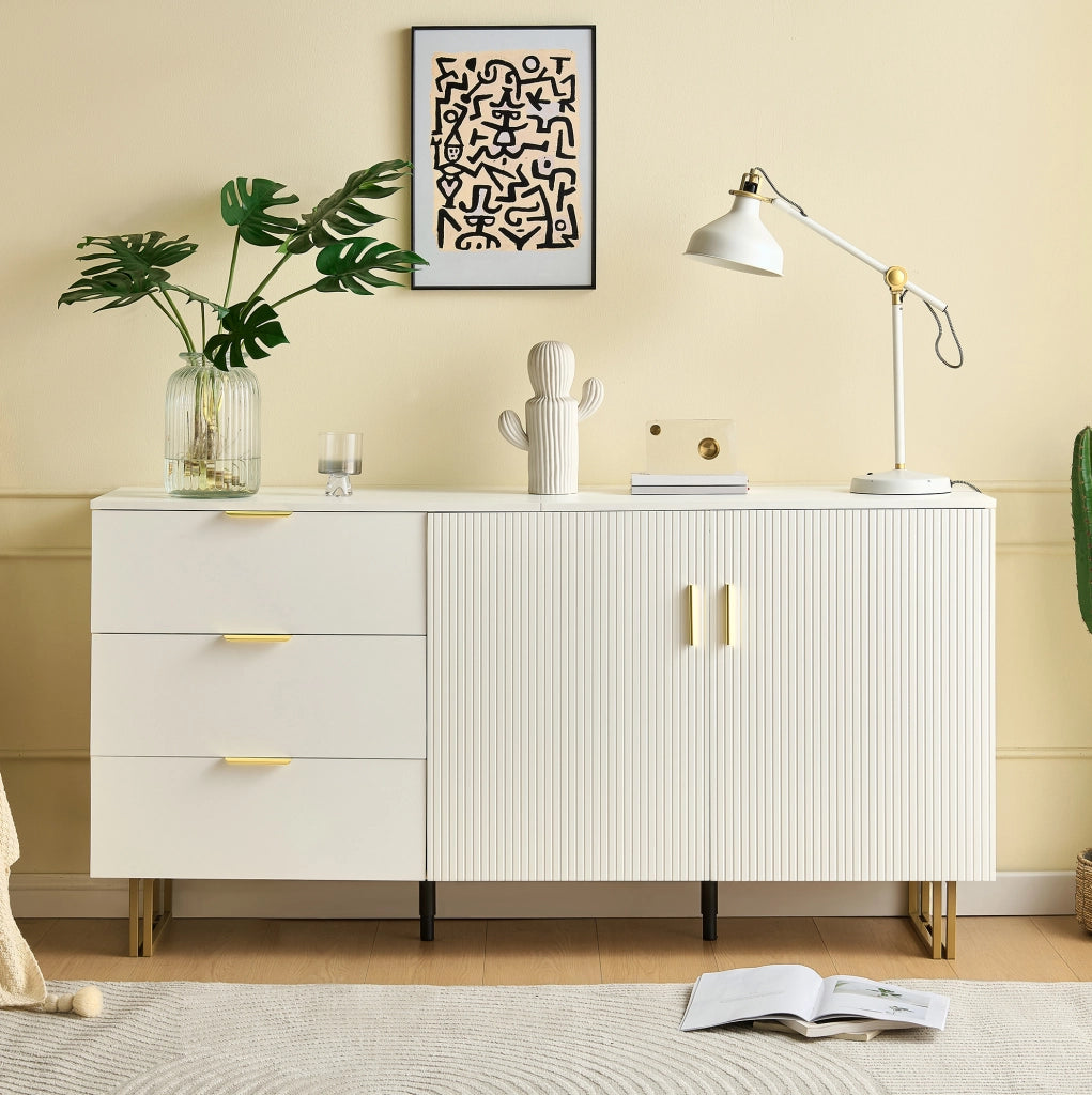Sideboard con 2 ante e 3 cassetti 160x40x81;5 cm in MDF bianco