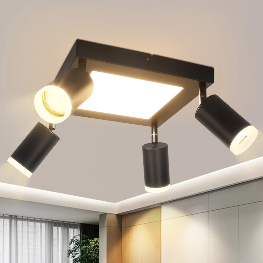ZMH Faretto da soffitto 4 lampadine GU10 3000k 20W lampada da cucina nera lampada da corridoio girevole bianco caldo