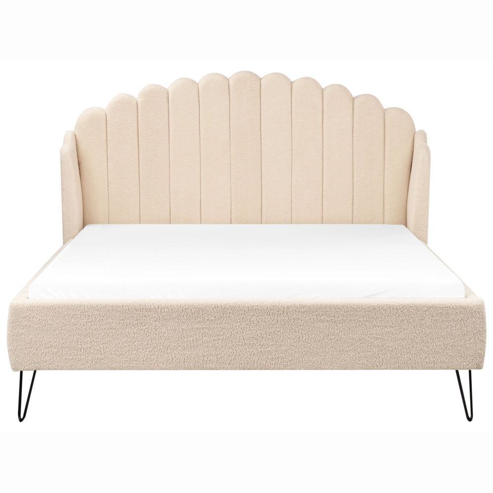 Letto matrimoniale con rete in tessuto bouclè beige 160 x 200 cm gambe in metallo testata retro capitonné