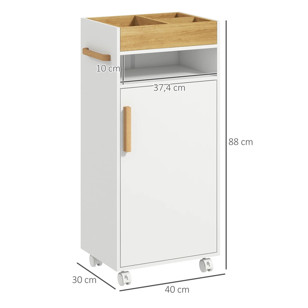 Armadietto da Bagno con Ripiani Regolabili e Ruote ¨C Zephmum ¨C Bianco e Rovere 40x30x88 cm