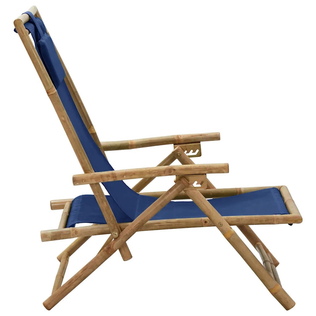 Divano Sedia-Poltrona reclinabile pieghevole in bamb¨´ e tessuto, colore blu navy.