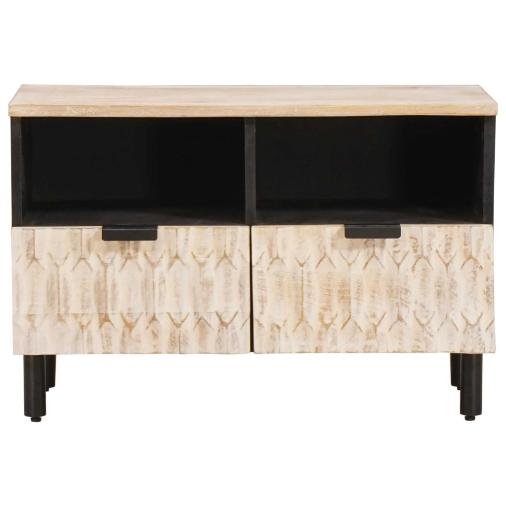 Mobile porta TV rettangolare moderno con cassetti e ripiani 70 x 33 x 46 cm in legno di mango bianco 02_0057765