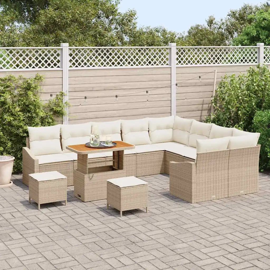Set Divano da Giardino con cuscino 12 pcs Beige Poly Rattan 3364646