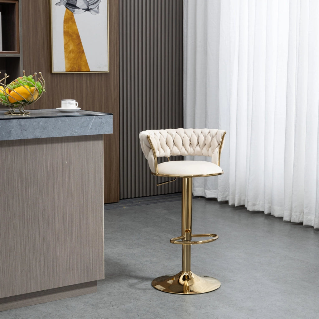 Sgabello da bar girevole 360° con altezza regolabile 54x46x78;5-97 cm; velluto avorio