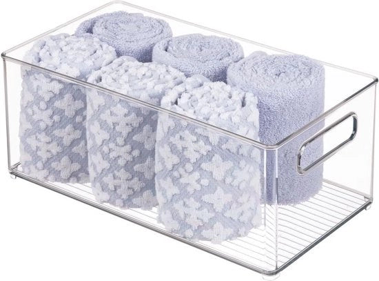 Cassa di Stoccaggio Grande con Maniglie Integrate 1 Unita - Cassa di Stoccaggio Pratica con Design Accattivante - Ideale per lo Stoccaggio di Cosmetici nella Stanza da Bagno - Organizzatore Scatole - Translucido