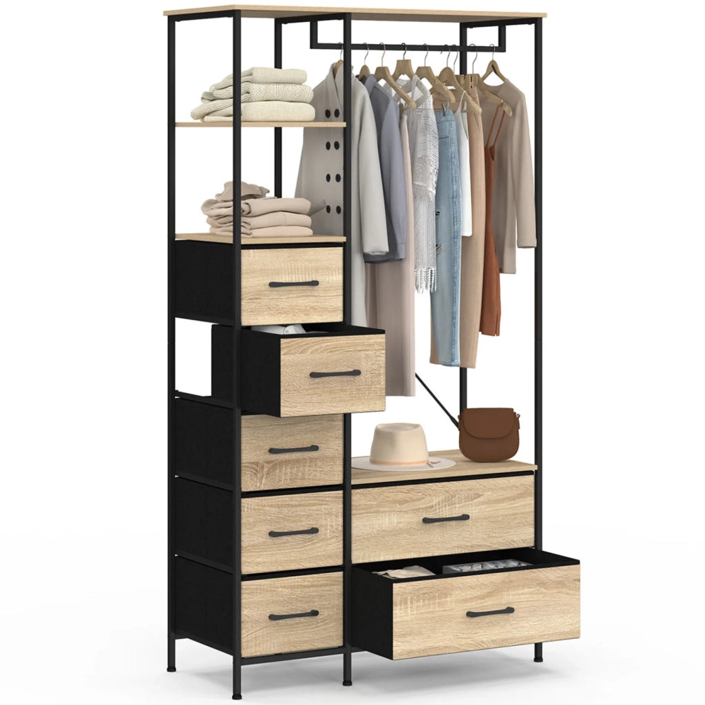 IDMarket - Armadio + colonna UTAH L. 90 cm con 2 ripiani e 7 cestini in legno e tessuto nero