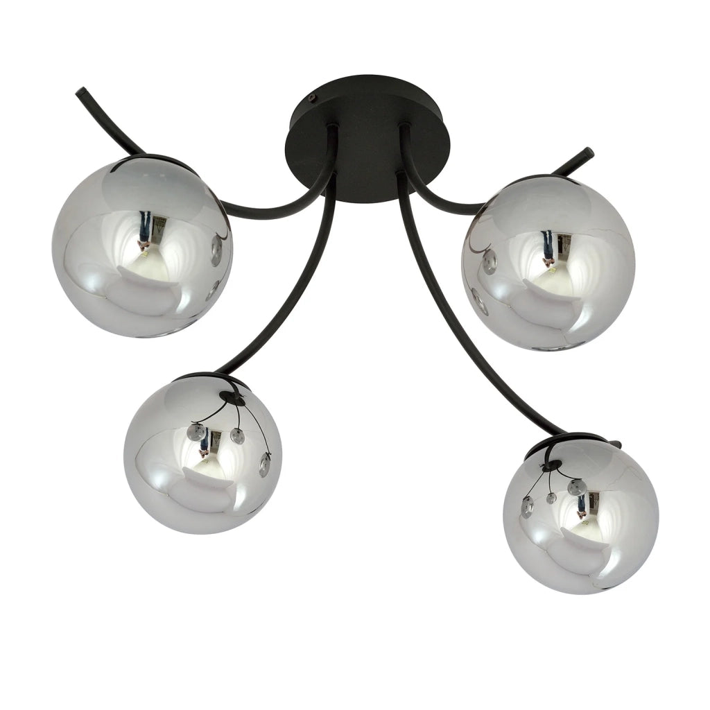 Plafoniera Moderna 4 Luci Coeo In Acciaio Nero E Diffusori In Vetro Fumè
