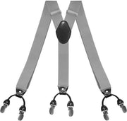 Cinture per pantaloni uomo a Y a forma di stella con regolazione 25 mm con 6 clip antiscivolo metallici in grigio scuro e blu, unico modello