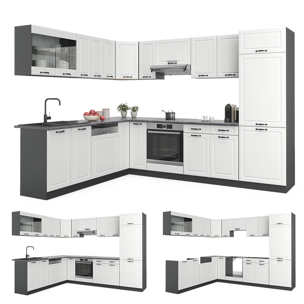Vicco Cucina angolare completa Bianco casa di campagna/antracite 227 x 287 cm , PL Marmo