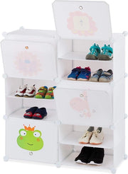 Cassettiere per Bambini - 12 Comparti - Disegno Animali - Bianco - 24 Pairs di Scarpe in Magazzino
