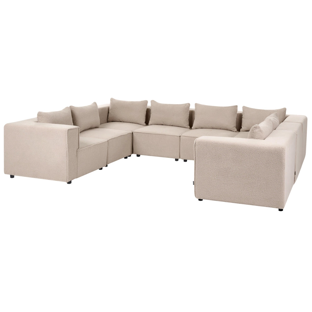 Divano modulare a forma di U in bouclé beige rivestito in stile moderno