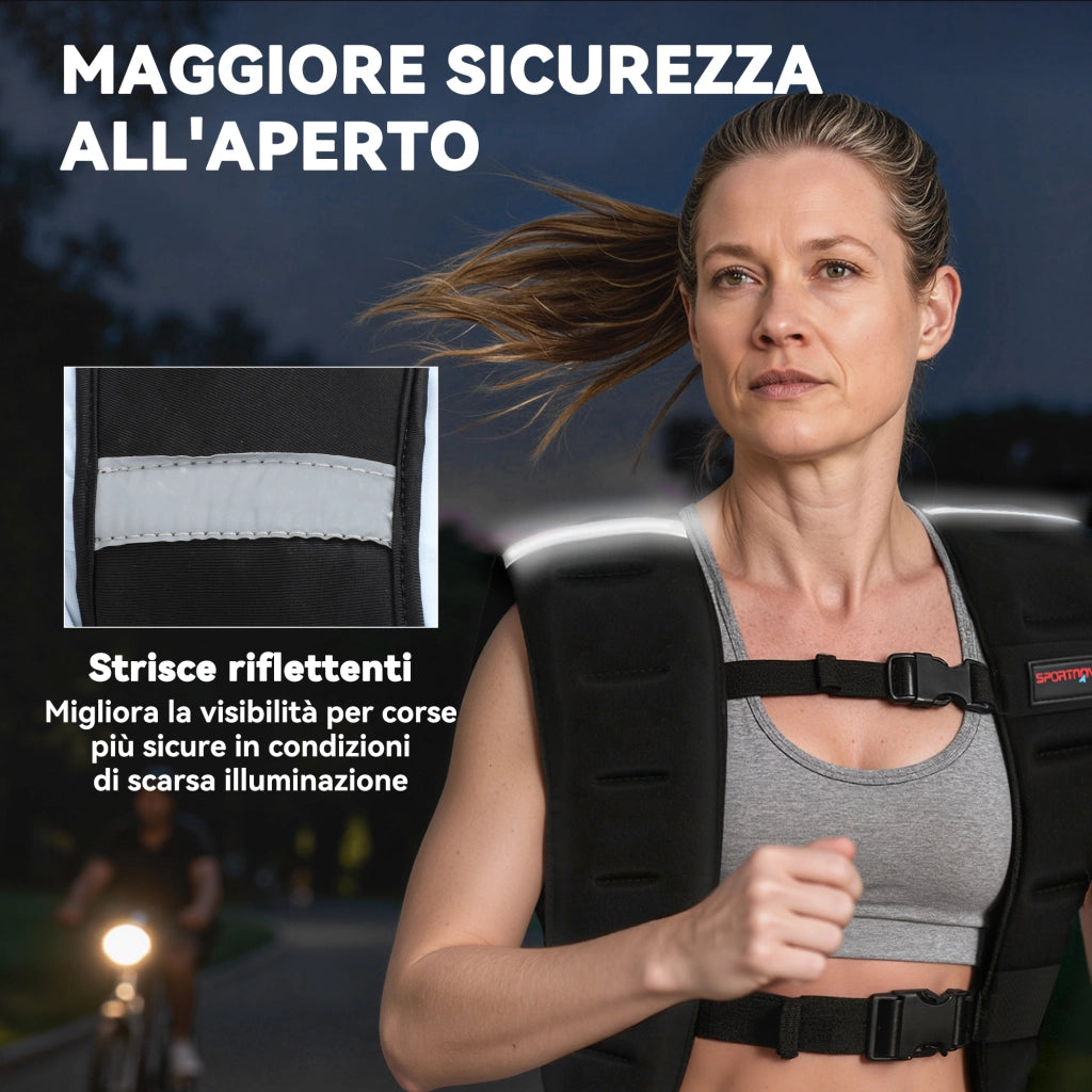 Giubbotto Zavorrato 8 kg con Cinghie Regolabili e Strisce Riflettenti 43x33 cm in Neoprene e Sabbia Nero