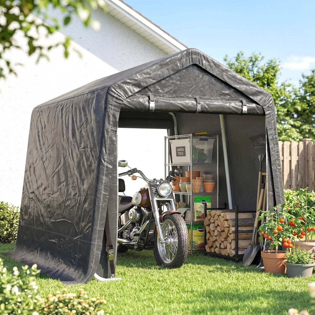 Tendone Garage per Auto, Moto e Attrezzi, in Metallo e Tessuto PE, 280x240x240 cm, Grigio
