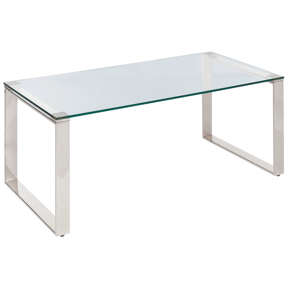 Tavolino in vetro temperato trasparente placcato in acciaio 100 x 50 cm stile moderno soggiorno