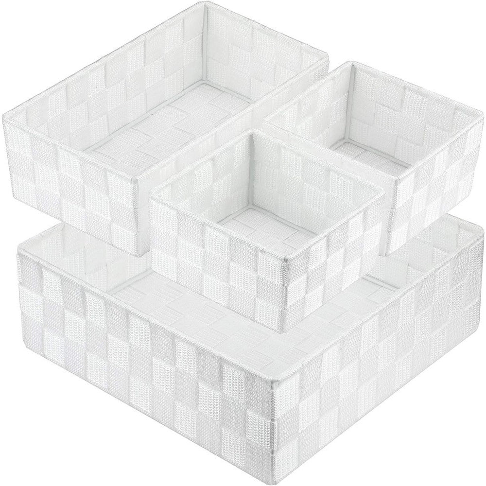 Trade Shop - Set 4 Pezzi Contenitori Bianco Scatola In Tessuto Organizer Porta Oggetti 79061 -