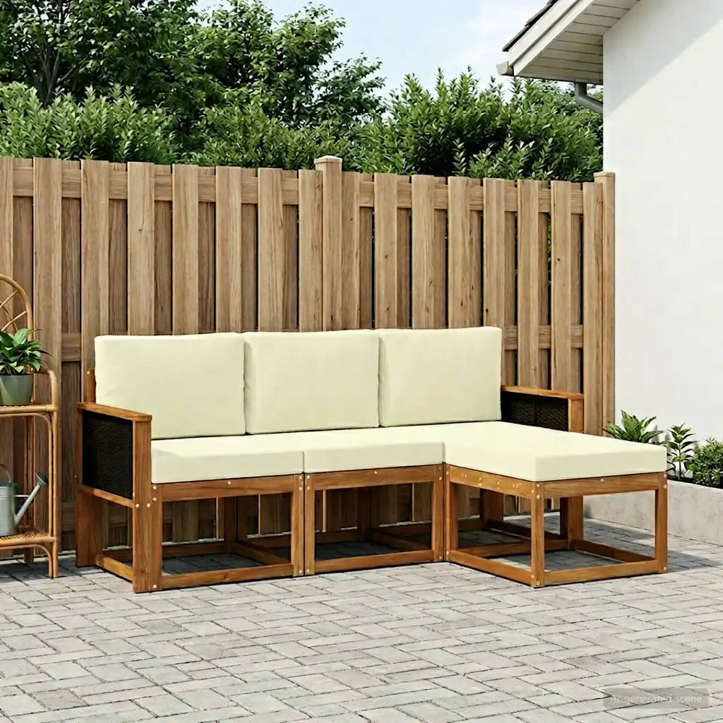 Set di divani da esterno con cuscino 4 pcs Naturale e Crema 3385101