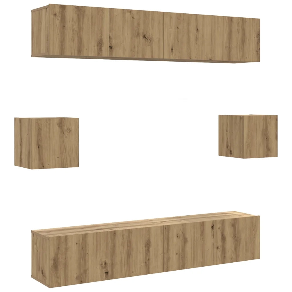 Set Mobile TV 6 pz | Armadietto TV | Mobile Porta TV Montato a Parete Rovere in Legno Multistrato