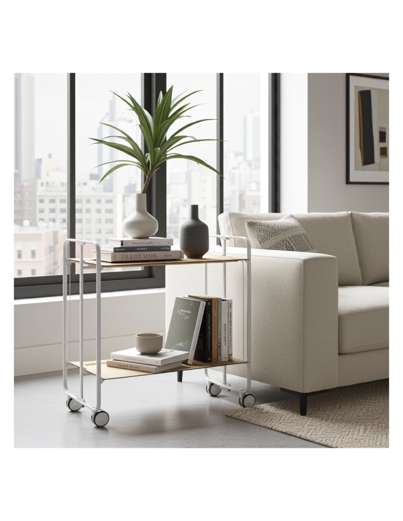 Carrello da cucina pieghevole bianco con ruote BAUHAUS 2 ripiani