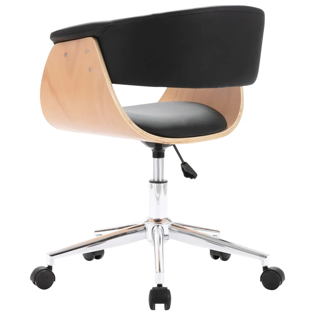 Sedia girevole da ufficio/studio in legno curvato e similpelle nera 02_0024156