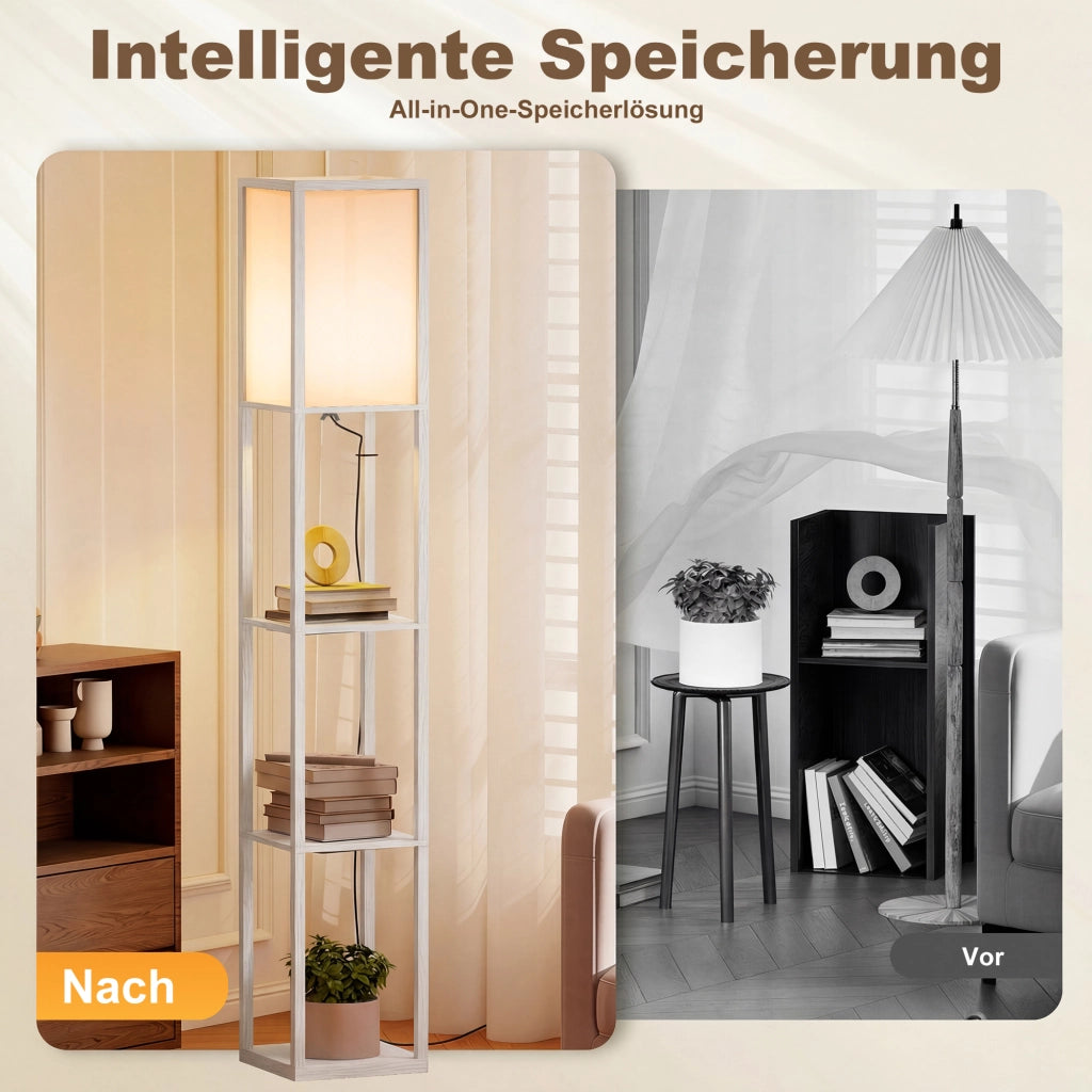Lampada da terra con scaffali ¨C zephmum ¨C legno 26x26x160 cm