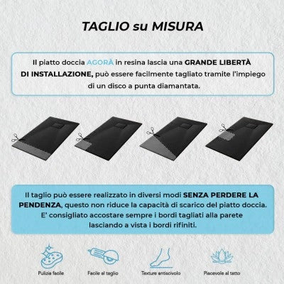 Piatto doccia 70x120 in resina nero effetto pietra riducibile Agorà