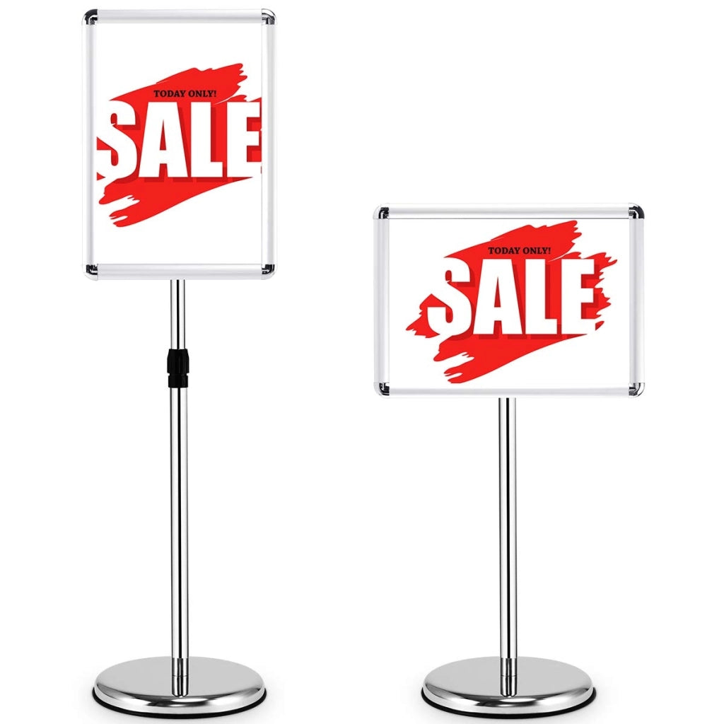Lavagnetta da pavimento autoportante, Bacheca porta men¨´ in metallo con altezza regolabile 89-135cm-Espositore pubblicitario