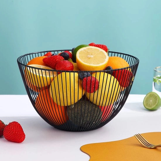 Fruitiera, Scatola per Fruiti, Fruitiera a Filo di Acciaio per la Cucina, Scatola per Fruiti per il Bancone, Ciotola per Fruiti, Fruiti e Verdure, Pane e Snack, Accessori per la Cucina (Rond Alto, Nero)