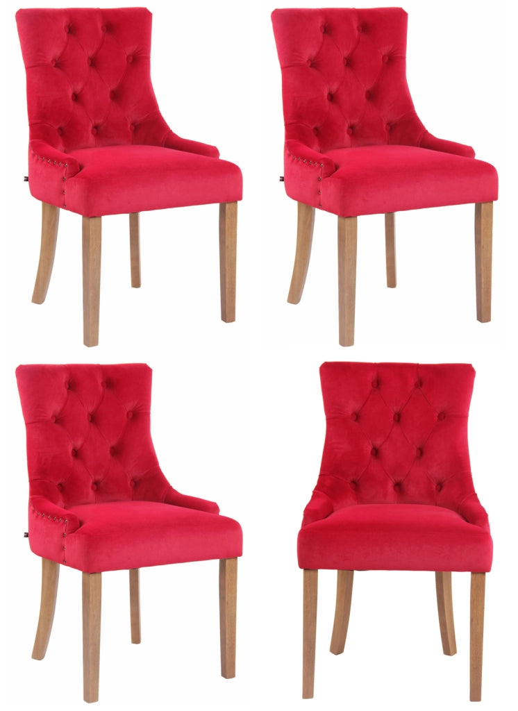 Set 4 poltrone pranzo Aberdeen in velluto rosso,antico chiaro
