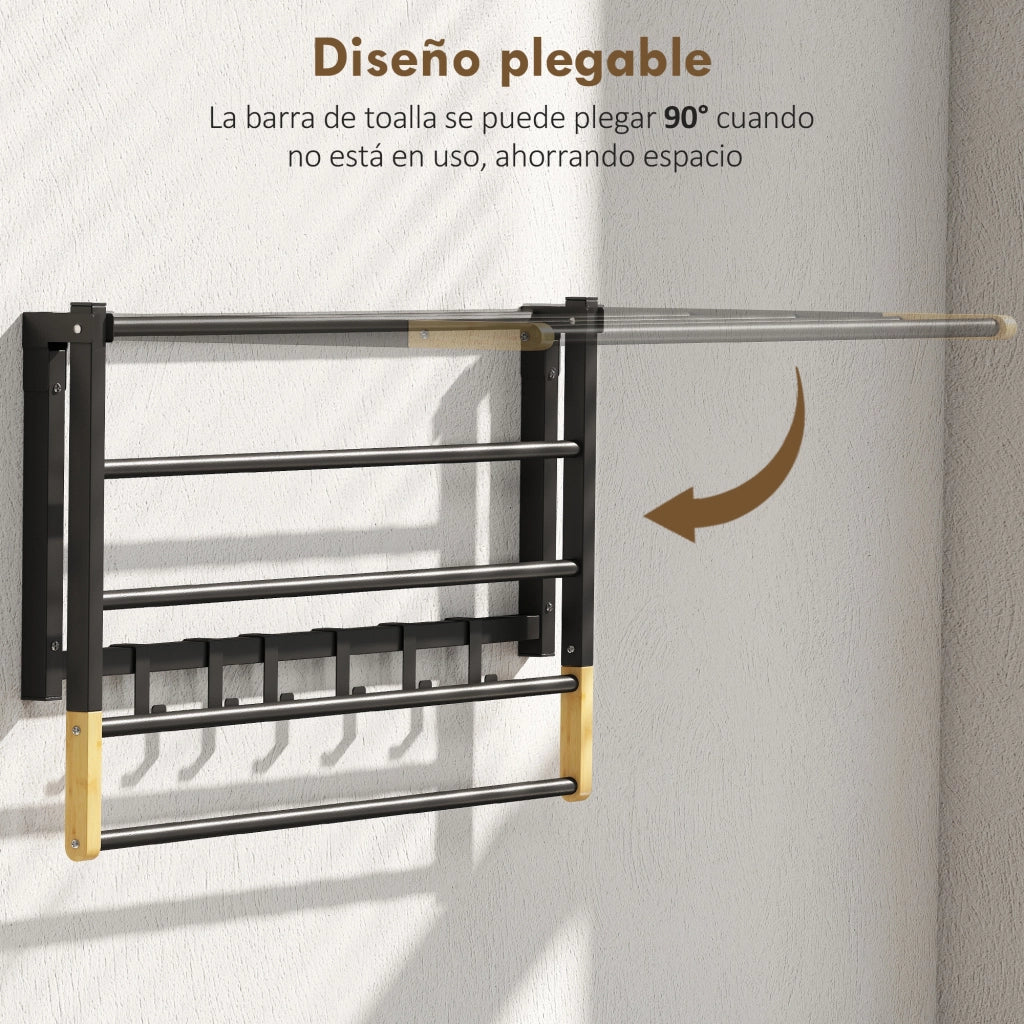 Portasciugamani da Parete Pieghevole con 5 Barre e 6 Ganci ¨C Zephmum ¨C Nero 60 cm