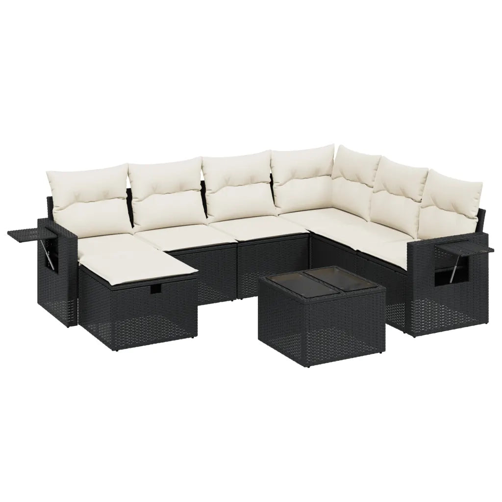 Set Divani da Giardino con Cuscini 8 pz Nero in Polyrattan