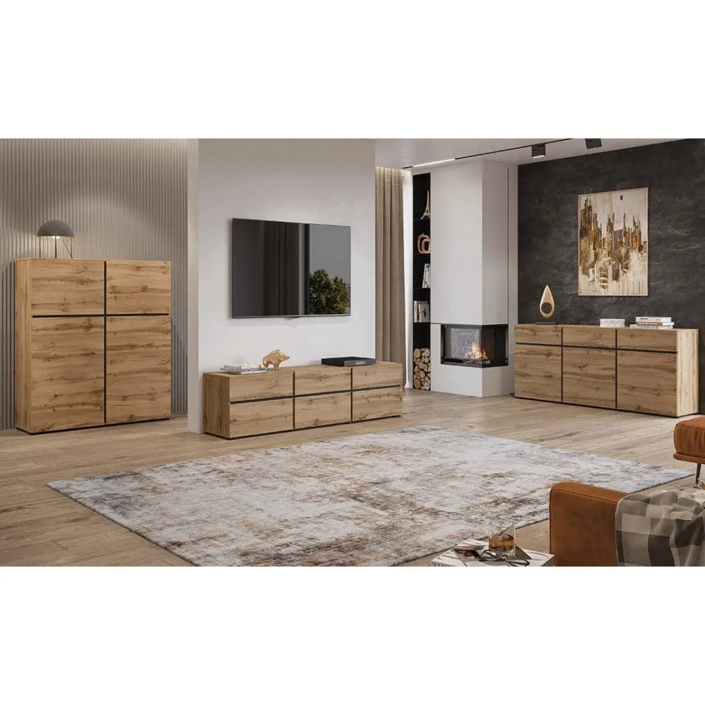 Buffet alto colori rovere e nero L120xH140xP40 collezione HAVANA. Credenza alta design con 4 porte.