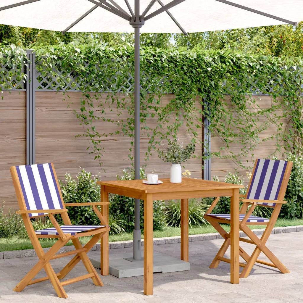 Sedie Giardino 2pz Blu e Bianco Legno Massello Acacia e Tessuto 367674