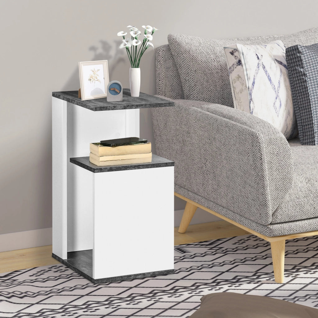 EasyComfort Comodino con Ripiano Aperto in Truciolato dal Design Irregolare, 35x29.5x60 cm, Grigio e Bianco