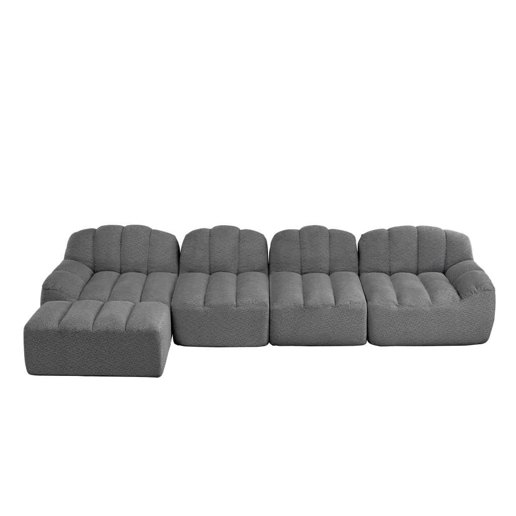 Divano modulare con ottomano e seduta ampia in pile granulato grigio per soggiorno e relax 366 × 165 × 79 cm