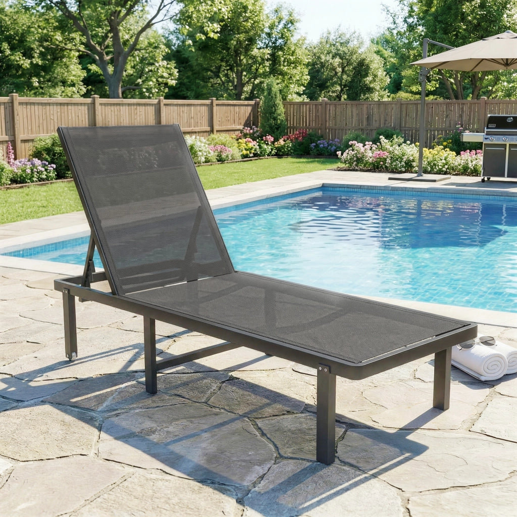 Transat da Giardino con Rotelle ¨C zephmum ¨C Textilene 530g/m2 Grigio Scuro